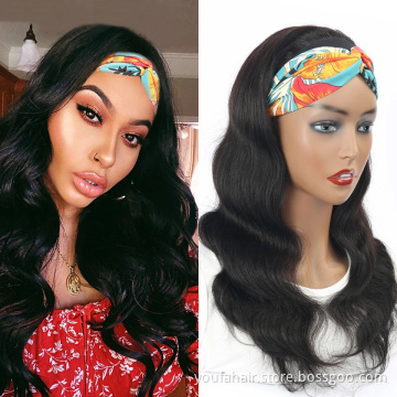 YouFa Full  Machine Made Black Brazilian Body Wave Headband Wigs Adjustable Human Hair Body Wave Headband Wigs For Black Women